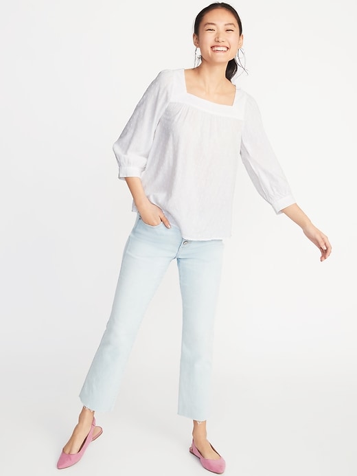 Image number 3 showing, Relaxed Square-Neck Textured Top for Women