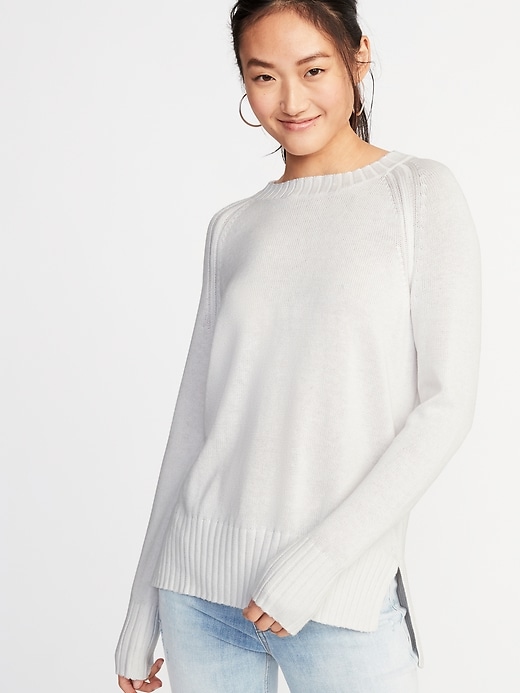 View large product image 1 of 1. Rib-Knit Trim Crew-Neck Sweater for Women