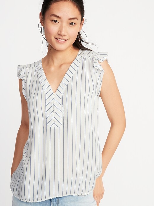 Image number 1 showing, Striped Ruffle-Trim Blouse for Women