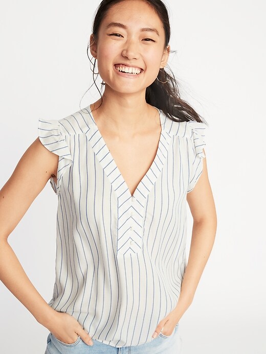 Image number 4 showing, Striped Ruffle-Trim Blouse for Women