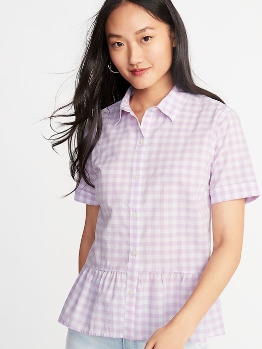 Image number 1 showing, Patterned Peplum-Hem Shirt for Women
