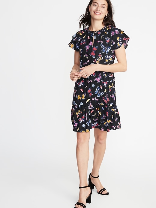 Image number 3 showing, Ruffled High-Neck Swing Dress for Women