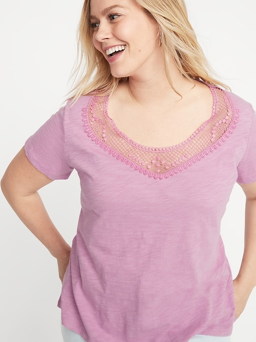 Image number 1 showing, Slub-Knit Crochet-Lace Trim Plus-Size Top