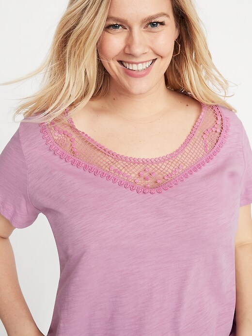Image number 4 showing, Slub-Knit Crochet-Lace Trim Plus-Size Top