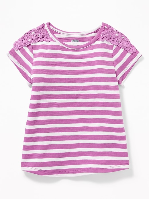 View large product image 1 of 1. Slub-Knit Lace-Trim Tee for Toddler Girls