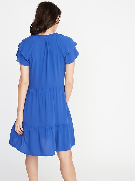 Image number 2 showing, High-Neck Ruffle-Trim Swing Dress for Women