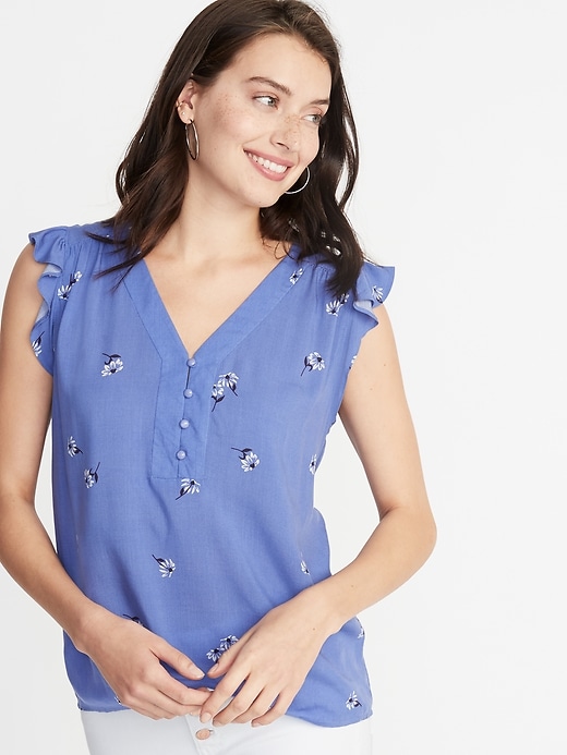 Image number 1 showing, Floral-Print Button-Front Top for Women