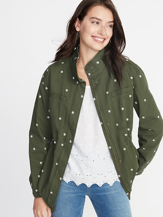 Image number 1 showing, Embroidered Daisy-Print Utility Jacket for Women