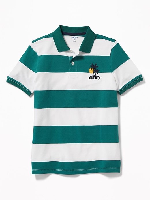 View large product image 1 of 1. Built-In Flex Embroidered Graphic Striped Polo For Boys