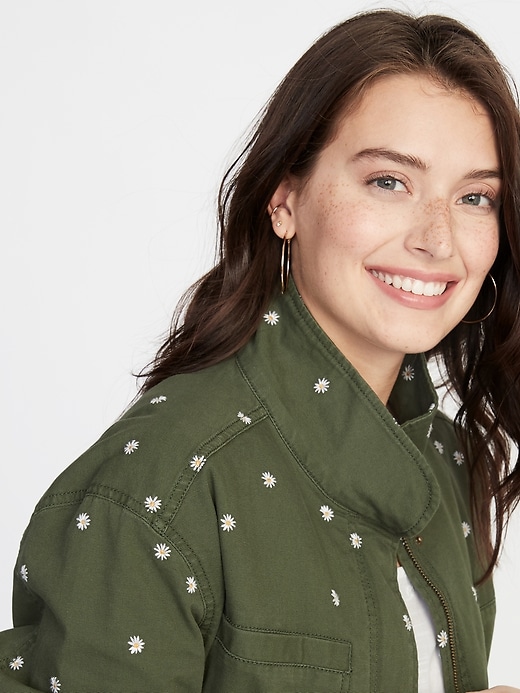 Image number 4 showing, Embroidered Daisy-Print Utility Jacket for Women