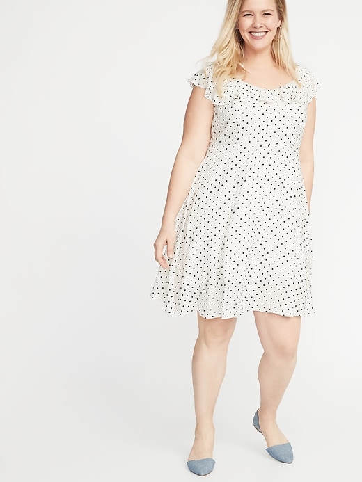 Image number 1 showing, Plus-Size Fit & Flare Ruffle-Trim Dress