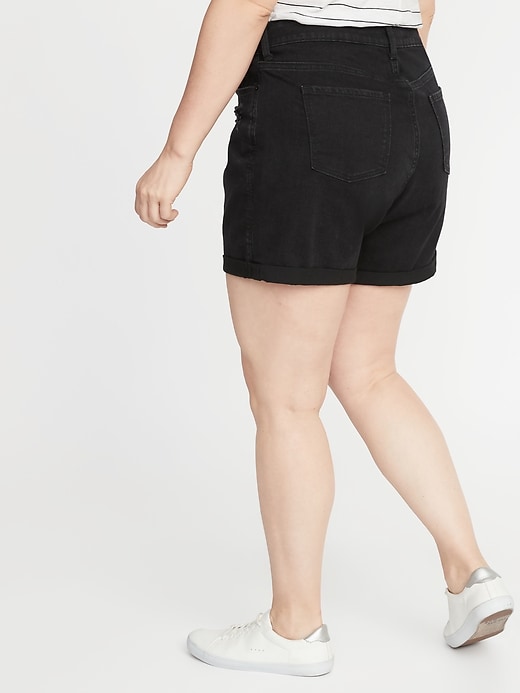 View large product image 2 of 3. Mid-Rise Distressed Plus-Size Boyfriend Jean Shorts - 5-Inch Inseam