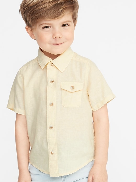 View large product image 1 of 1. Linen-Blend Chest-Pocket Shirt for Toddler Boys