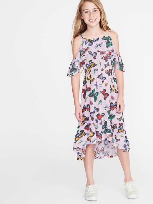 View large product image 1 of 1. Butterfly-Print Cold-Shoulder Midi for Girls