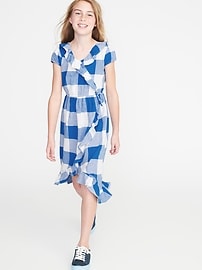 View large product image 3 of 3. Waist-Defined Ruffled Faux-Wrap Midi for Girls