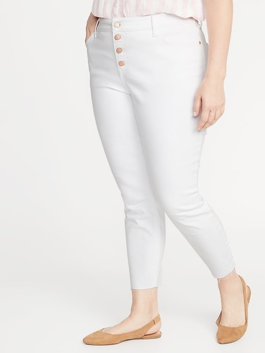 View large product image 1 of 3. High-Waisted Secret-Slim Pockets Plus-Size Button-Fly Cropped Rockstar Jeans