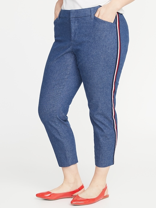 Image number 1 showing, Mid-Rise Secret-Slim Pockets Plus-Size Side-Stripe Pixie Pants