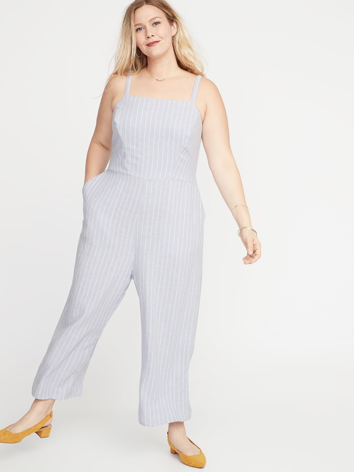 Sleeveless Linen-Blend Plus-Size Cropped Jumpsuit | Old Navy