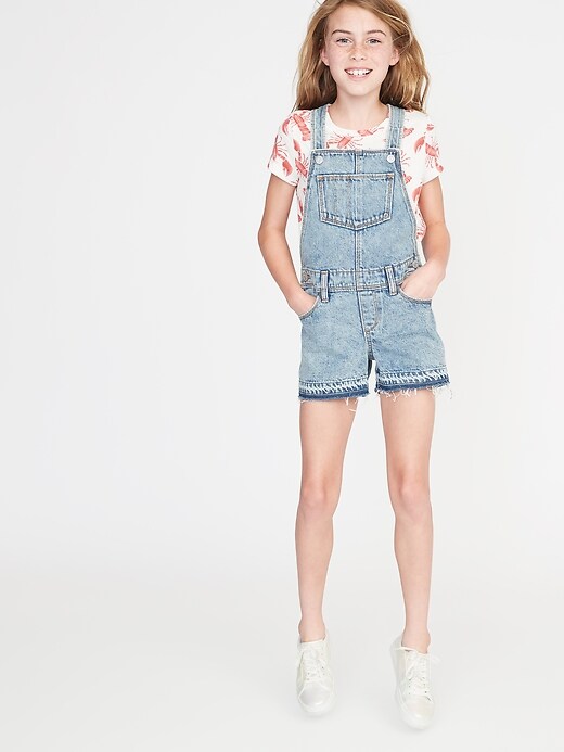 View large product image 1 of 3. Let-Down Hem Jean Shortalls For Girls