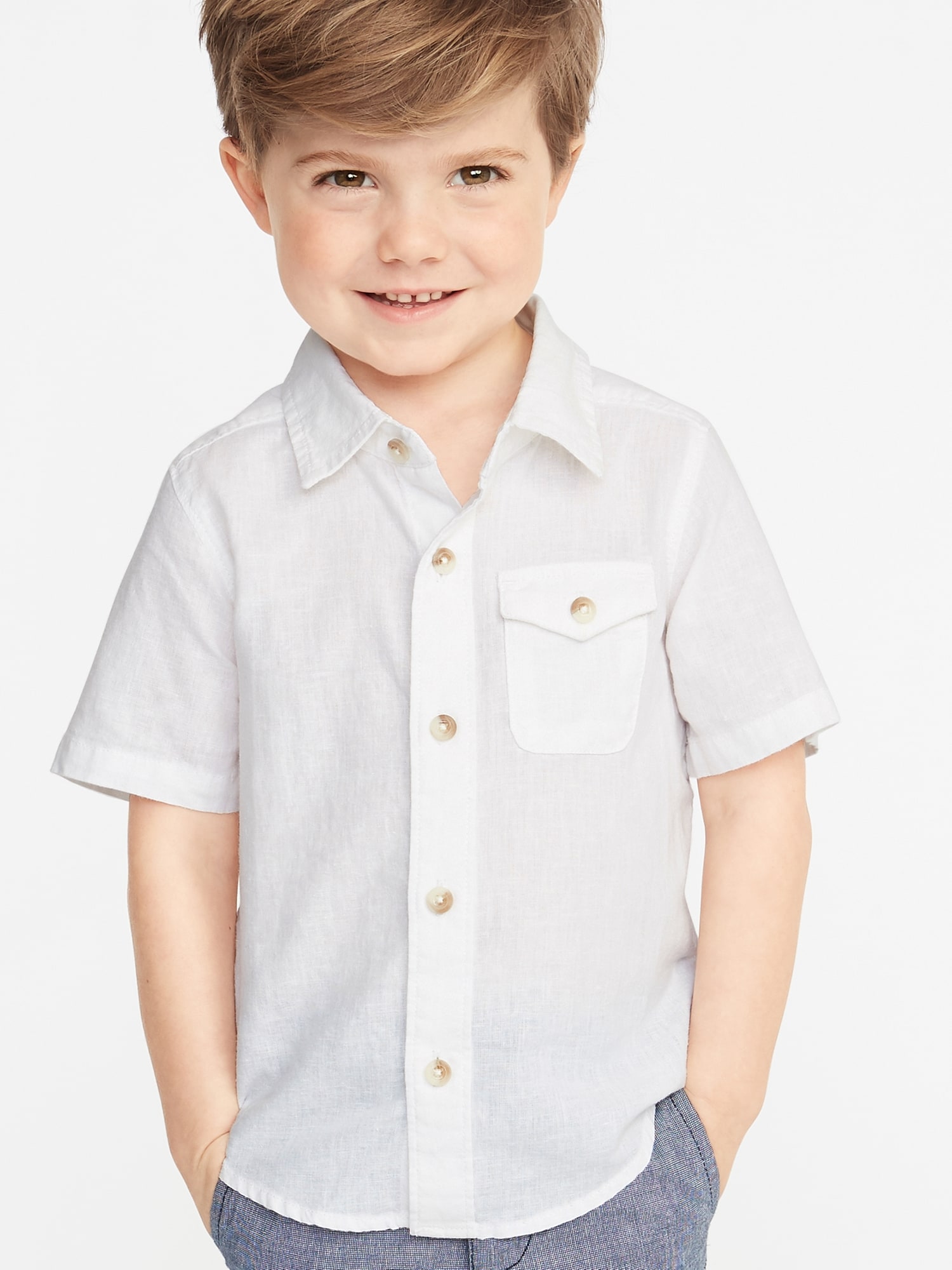 Linen-Blend Chest-Pocket Shirt for Toddler Boys | Old Navy