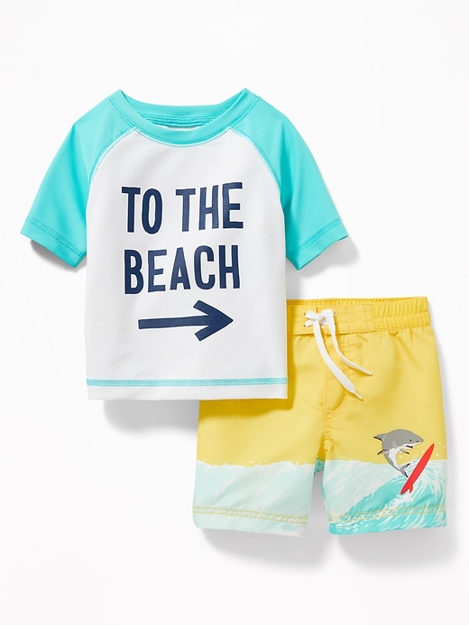 View large product image 1 of 1. Graphic Rashguard & Printed Swim Trunks Set for Baby