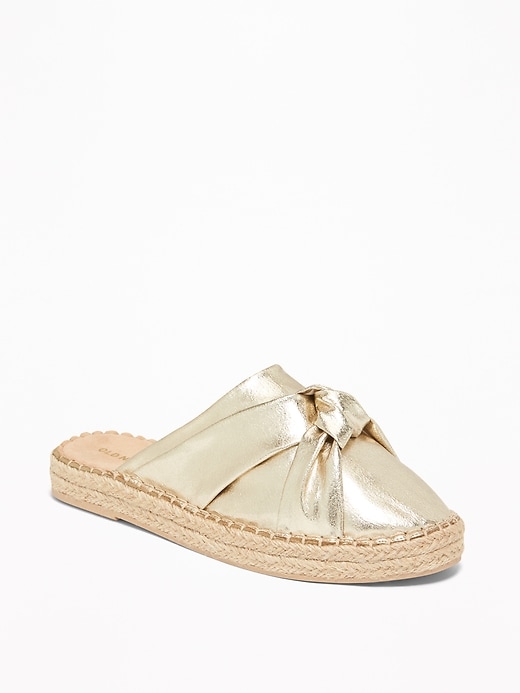 Image number 1 showing, Knotted Metallic Faux-Leather Espadrille Slide Sandals for Women