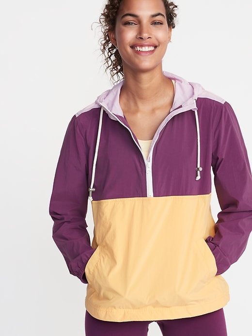 View large product image 1 of 1. Color-Blocked 1/2-Zip Nylon Anorak for Women