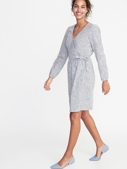 Image number 1 showing, Waist-Defined Patterned Wrap-Front Dress for Women