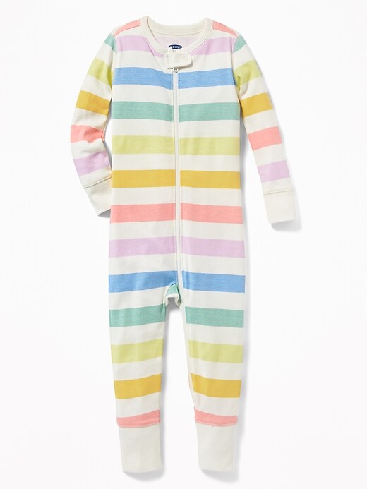 View large product image 1 of 1. Rainbow-Stripe One-Piece Sleeper For Toddler Girls & Baby