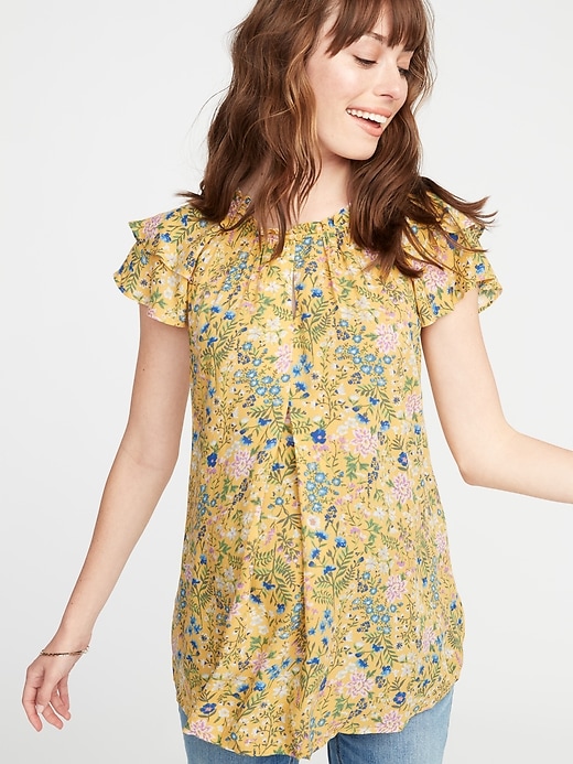 Maternity Floral-Print Ruffle-Sleeve Blouse | Old Navy