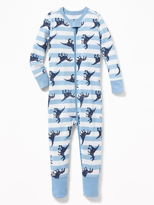 View large product image 1 of 1. Dinosaur-Print One-Piece Sleeper For Toddler Boys & Baby