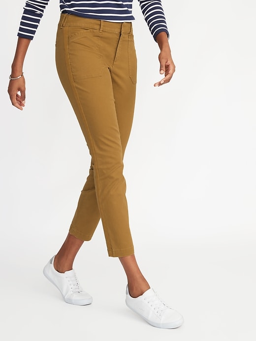 View large product image 1 of 3. Mid-Rise Pixie Chino Side-Stripe Utility Ankle Pants for Women