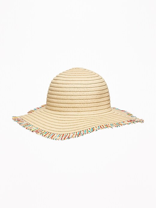 View large product image 1 of 1. Fringed Straw Sun Hat for Girls