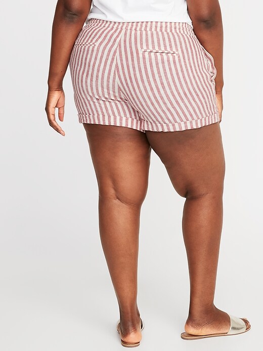 View large product image 2 of 3. Mid-Rise Striped Plus-Size Linen-Blend Shorts - 5-inch inseam