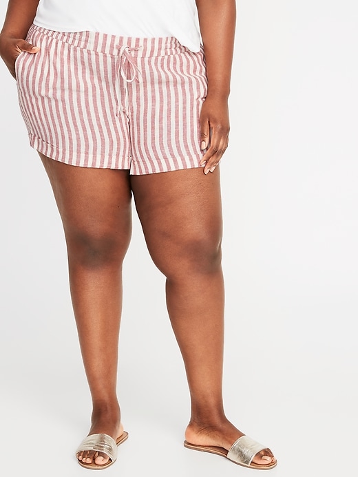 View large product image 1 of 3. Mid-Rise Striped Plus-Size Linen-Blend Shorts - 5-inch inseam