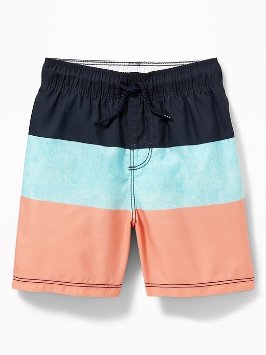 View large product image 1 of 2. Functional Drawstring Color-Blocked Swim Trunks for Toddler Boys