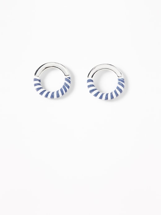 View large product image 1 of 2. Striped Cloth-Wrapped Hoop Earrings For Women