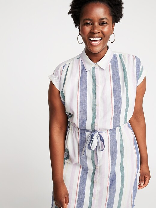 old navy striped linen dress Fit & Flare Sleeveless Linen-Blend Midi Dress