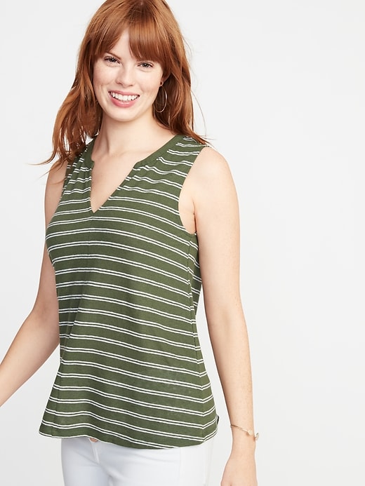 Image number 1 showing, Relaxed Striped Linen-Blend Tank for Women