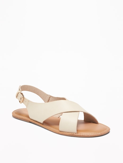 Image number 1 showing, Faux-Leather Cross-Strap Slingback Sandals for Women