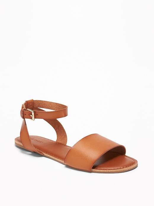 Image number 1 showing, Faux-Leather Ankle-Strap Sandals for Women