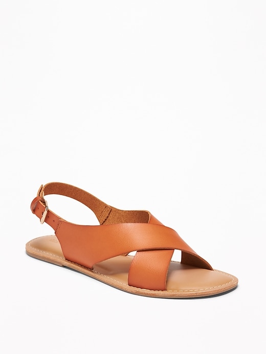 View large product image 1 of 1. Faux-Leather Cross-Strap Slingback Sandals for Women