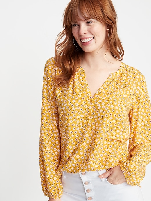 Image number 1 showing, Printed Split-Neck Blouse for Women