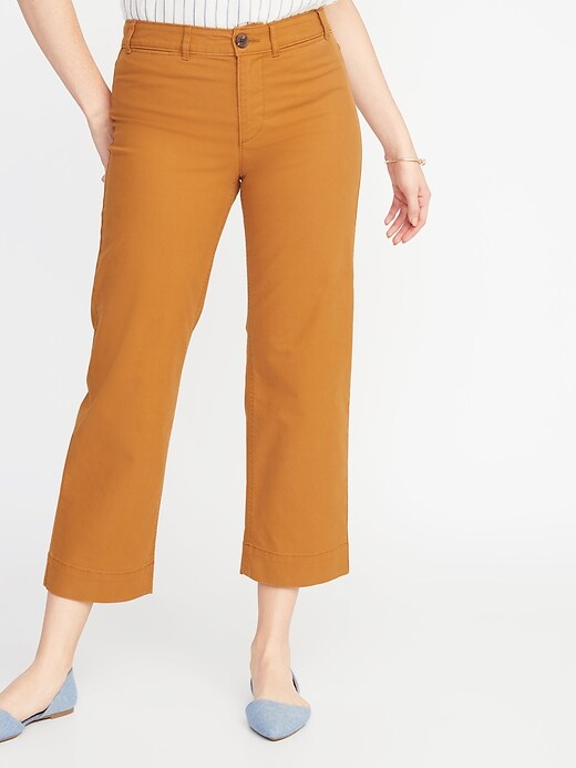 View large product image 1 of 2. Mid-Rise Slim Wide-Leg Chinos for Women