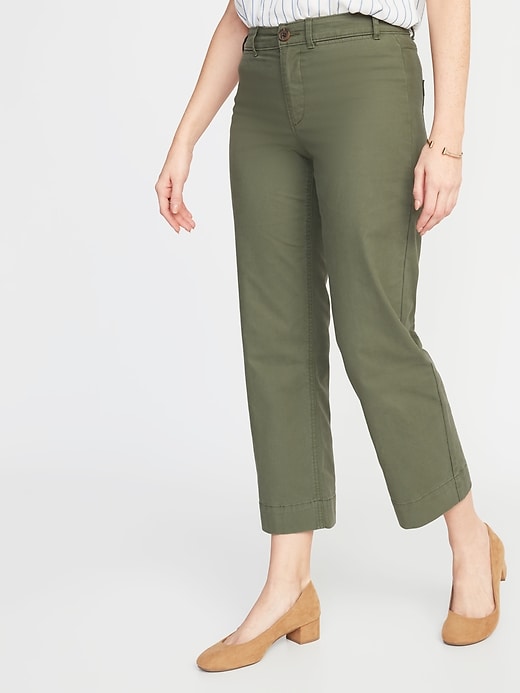 View large product image 1 of 2. Mid-Rise Slim Wide-Leg Chinos for Women