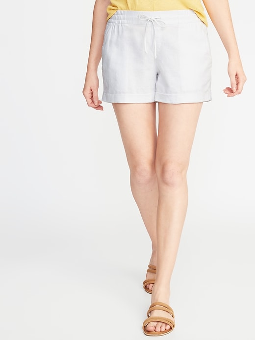 View large product image 1 of 2. Mid-Rise Linen-Blend Shorts for Women - 4-inch inseam