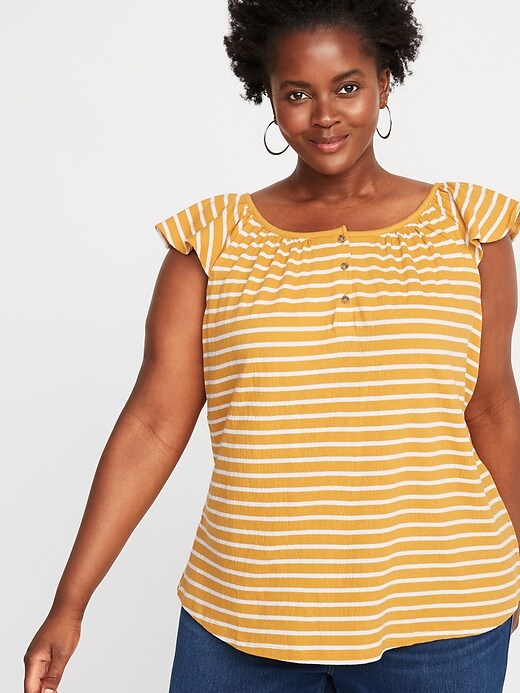 View large product image 1 of 1. Crinkle-Jersey Plus-Size Flutter-Sleeve Top