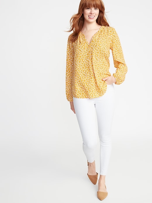 Image number 3 showing, Printed Split-Neck Blouse for Women