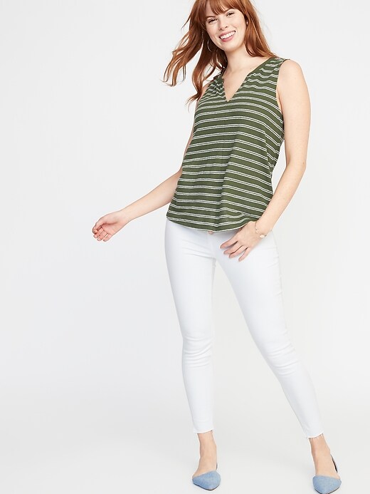 Image number 3 showing, Relaxed Striped Linen-Blend Tank for Women