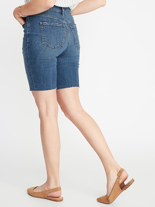 View large product image 2 of 3. High-Waisted Distressed Jean Bermuda Shorts for Women - 9-Inch Inseam
